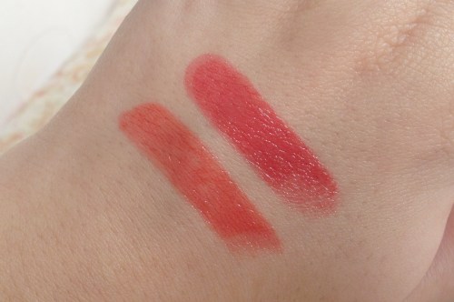 baby flame vs mon shu red shu uemura swatch